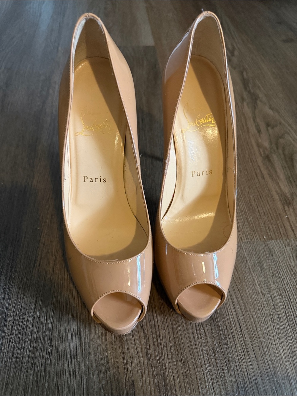 Christian Louboutin Blush Patent Peep-Toe Pumps
